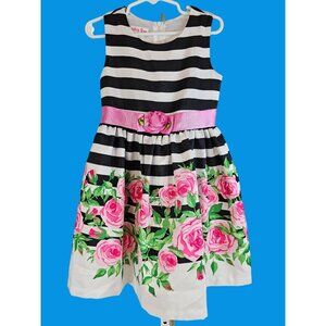 Jessica Anne Black and White Striped Top White with Flowers Bottom Spring Dress
